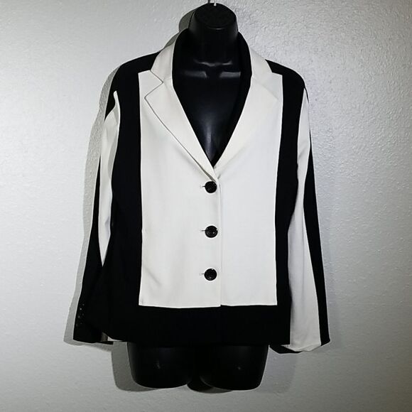 Chicos Ponte Knit Maritime Black White Blazer M/8 - Picture 1 of 6